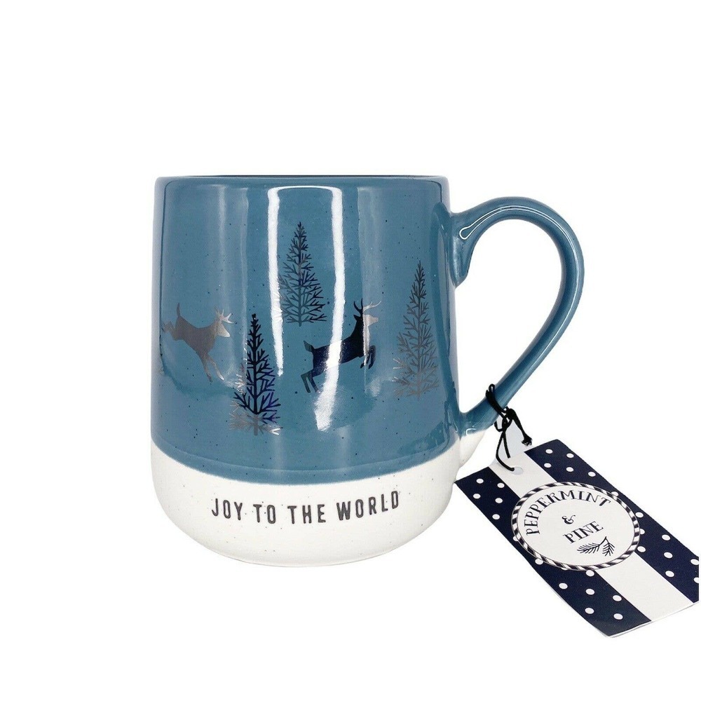 Joy To The World Ceramic Coffee Mug Blue White